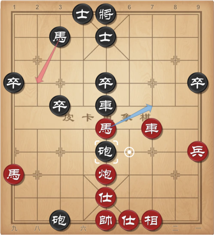 Thế cờ sau nước 24...p6-5 (pháo 6 bình 5) của Lý Huynh. Máy tính đánh giá Đỏ đang chiếm ưu thế, và có nhiều phương án duy trì lợi thế như mã 5 tấn 3 và mã 9 tấn 7. Tuy nhiên, Doãn Thăng lại chọn đi xe 3 thoái 1.