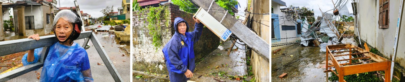 Người dân dọn dẹp lại đống đổ nát sau khi bão số 10, giông lốc đi qua