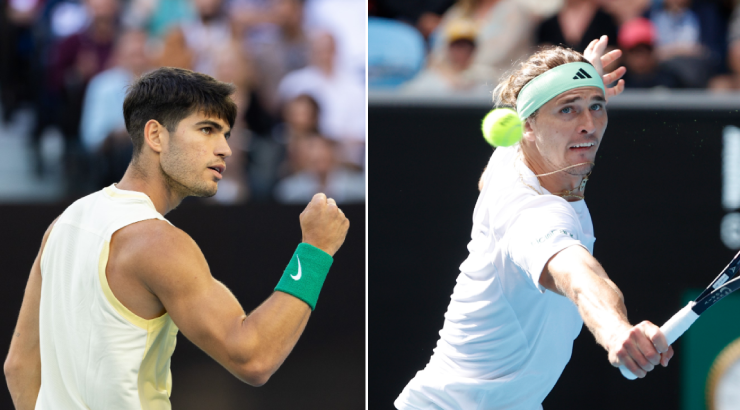 Alcaraz (bên trái) dự kiến gặp Zverev (bên phải) ở bán kết