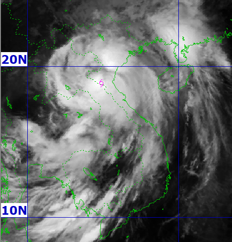 Hình ảnh mây vệ tinh bão số 10 lúc 8 giờ ngày 29-9. Nguồn: Trung tâm Dự báo khí tượng thủy văn quốc gia