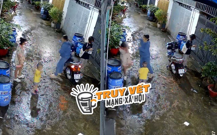 Hình ảnh từ camera cho thấy người phụ nữ nhổ nước bọt và đánh vào mặt cháu bé 10 tuổi