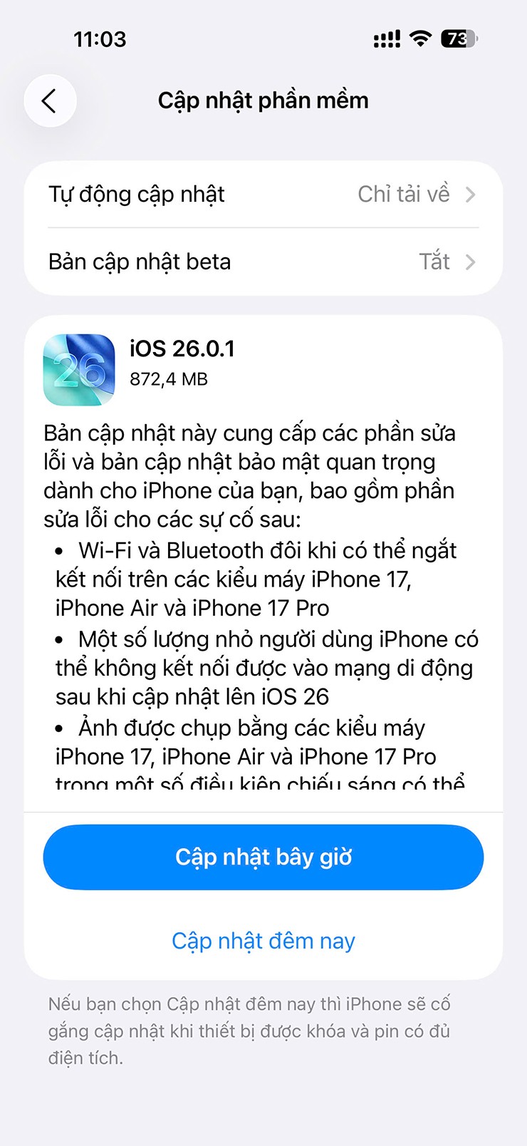 Vì vậy nhiều người ngay lập tức cài đặt iOS 26.0.1 sau khi bản cập nhật này được phát hành.