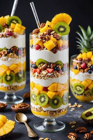 Có thể kết hợp ăn sáng hoa quả với sữa chua.