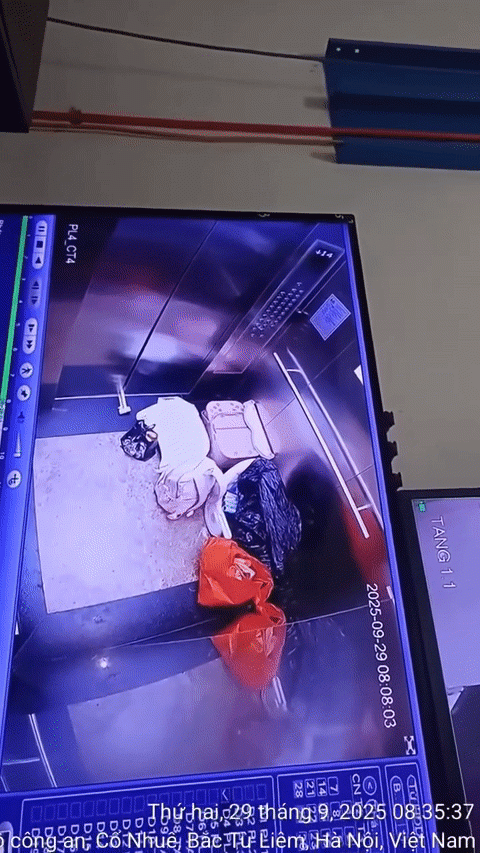 Việc chèn cửa đã khiến thang bị kẹt, biến dạng thanh kiểm cửa, mất hoàn toàn chức năng vận hành. 