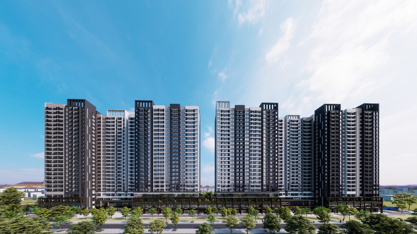 Phối cảnh tổng thể dự án Khu căn hộ cao cấp The Emerald Garden View – biểu tượng sống xanh, tiện nghi và đẳng cấp tại cửa ngõ Đông Bắc TP. HCM.