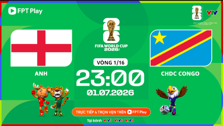 Anh vs CHDC Congo. Ảnh: FPT Play