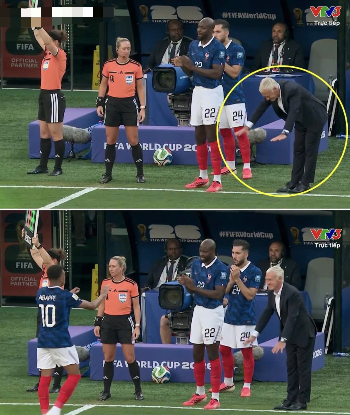 Khoảnh khắc thú vị giữa HLV Didier Deschamps và Mbappe, đang "viral" trên mạng xã hội.