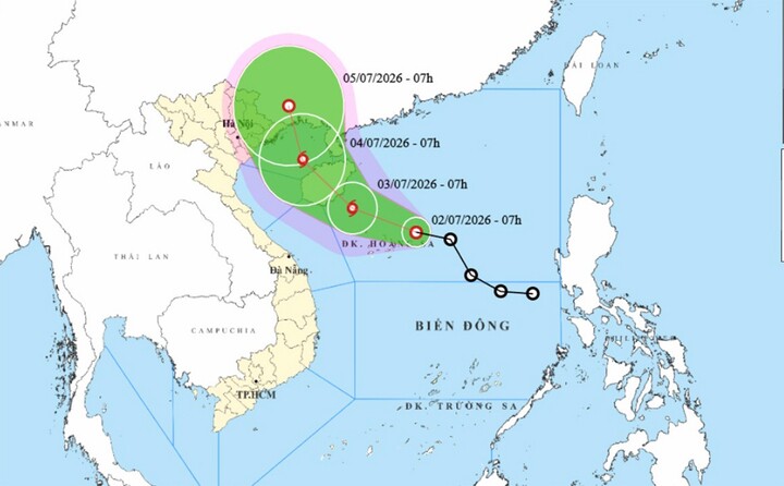 Bản đồ dự báo đường đi, khu vực ảnh hưởng của áp thấp nhiệt đới trên Biển Đông. (Nguồn: NCHMF)