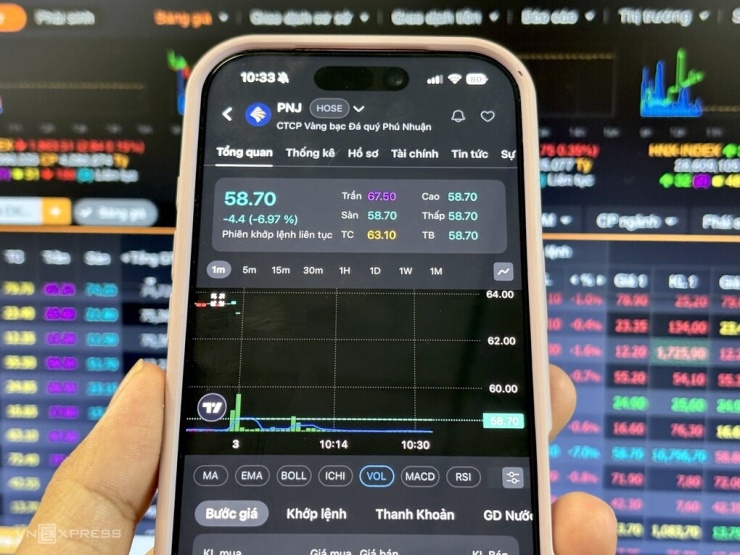 Nhà đầu tư đang theo dõi diễn biến giá cổ phiếu PNJ sáng 3/7. Ảnh: Tất Đạt