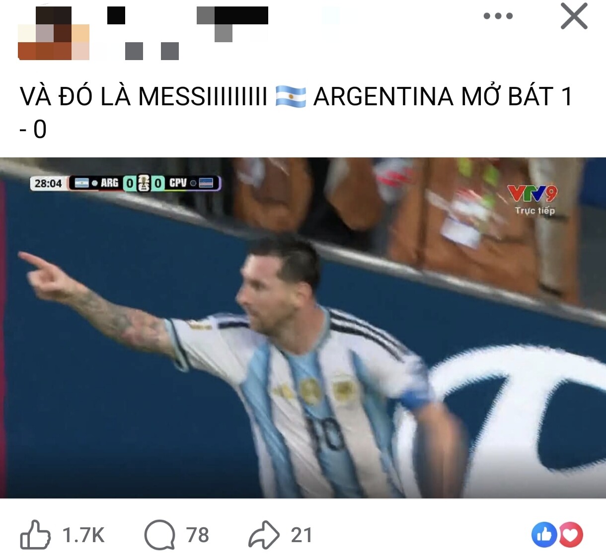 Messi ghi bàn mở tỉ số cho Argentina.