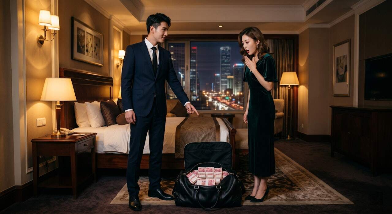 Tiểu Lâm phát hiện toàn bộ số tiền đều là giả. (Ảnh AI)