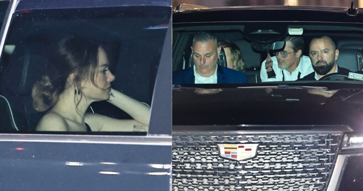 Diễn viên Emma Stone, Brad Pitt tới tiệc cưới của Taylor Swift. Ảnh: Backgrid