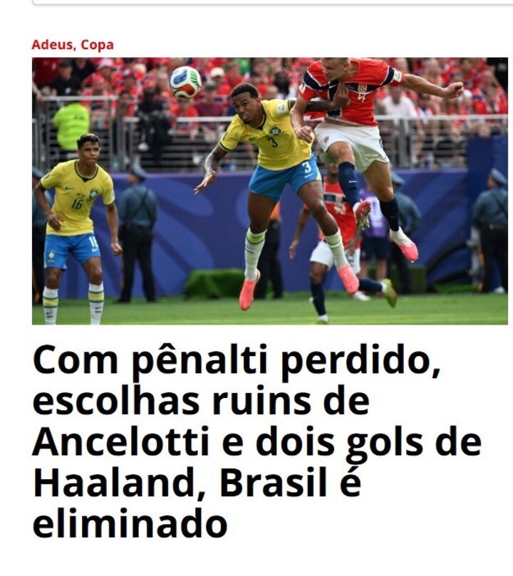 "Với một quả phạt đền hỏng, những quyết định tai hại của Ancelotti và hai bàn thắng của Haaland, Brazil đã bị loại"