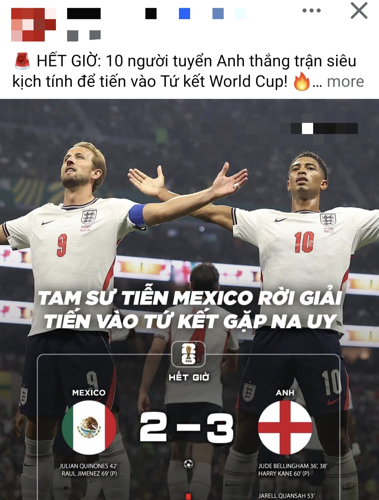 Hình ảnh Harry Kane và Jude Bellingham tận hưởng niềm vui chiến thắng được dân mạng chia sẻ, kèm kết quả trận đấu.