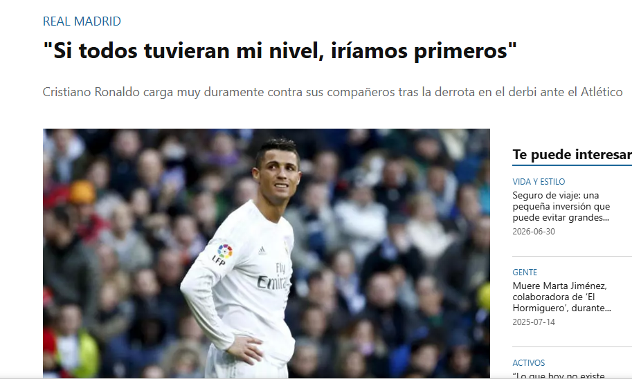 Ronaldo từng phát ngôn: "Các đồng đội mà ngang trình như tôi thì chúng tôi đã đứng nhất bảng"