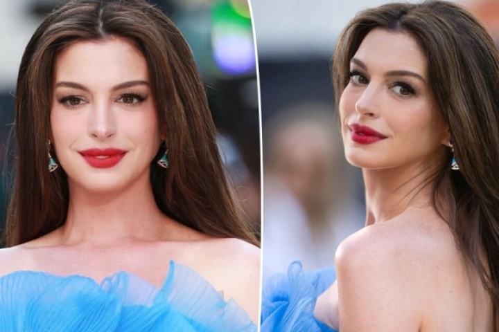'Bà bầu' Anne Hathaway được khen như nữ thần trên thảm đỏ