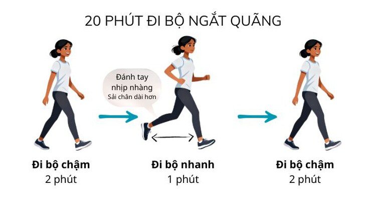 Xen kẽ đi bộ chậm và đi bộ nhanh giúp tiêu hao năng lượng và giảm mỡ nội tạng.