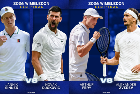 Bán kết tennis đỉnh cao Wimbledon: Djokovic đại chiến Sinner, Zverev giải mã "ngựa ô" Fery