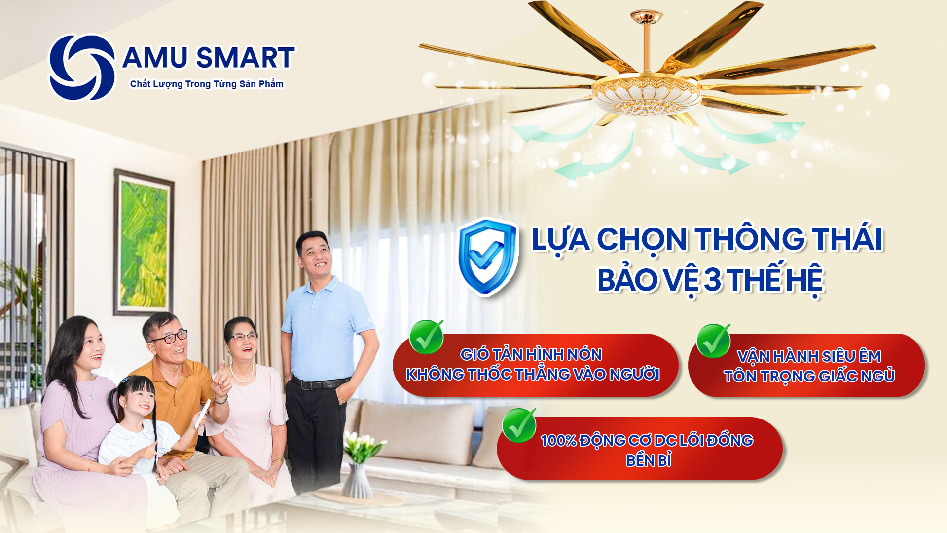 Quạt AMU Smart tích hợp chiếu sáng, làm mát và trang trí không gian