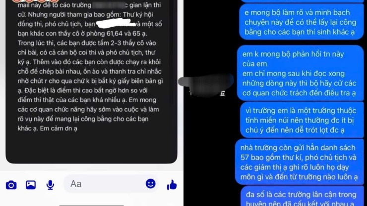 Thông tin phản ánh vi phạm thi cử ở Trường THPT L.T, tỉnh Quảng Trị đang lan truyền trên mạng xã hội. Ảnh: N.V