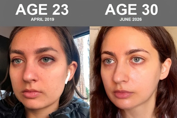 So sánh làn da của Kate Tolo vào năm 2019 và 2026 cho thấy sự khác biệt rõ rệt. Ảnh: Kate Tolo