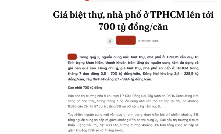 Những thông tin giá bất động sản gây sốc do một số doanh nghiệp tư nhân công bố