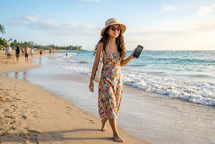 Đi dạo biển với điện thoại trên tay là điều rất phổ biến hiện nay.