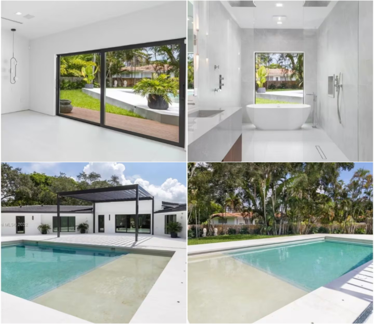 Không gian bên trong biệt thự tại Miami sử dụng cửa kính khổ lớn kết nối với sân vườn. Ảnh: Miami MLS