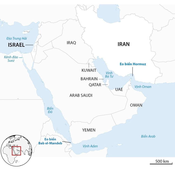 Vị trí Iran, Yemen và Arab Saudi. Đồ họa: Guardian