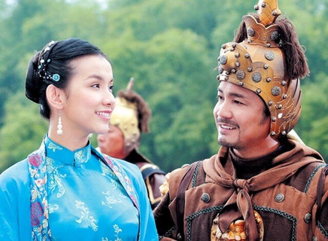 Thùy Lâm đóng phim "Tây Sơn hào kiệt" cùng tài tử Lý Hùng.