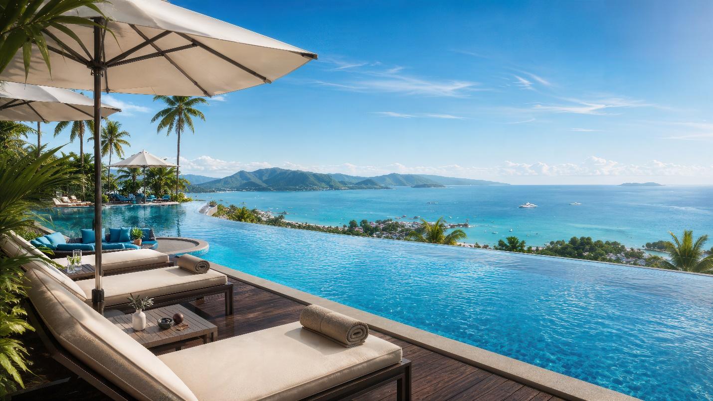 Tiện ích bể bơi Sky Galaxy Pool trên cao dài 102m view trọn vịnh Nha Trang