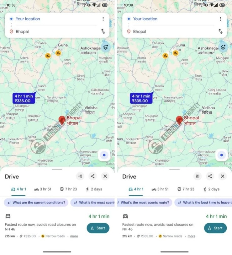 Giao diện sử dụng thử tính năng mới của Google Maps