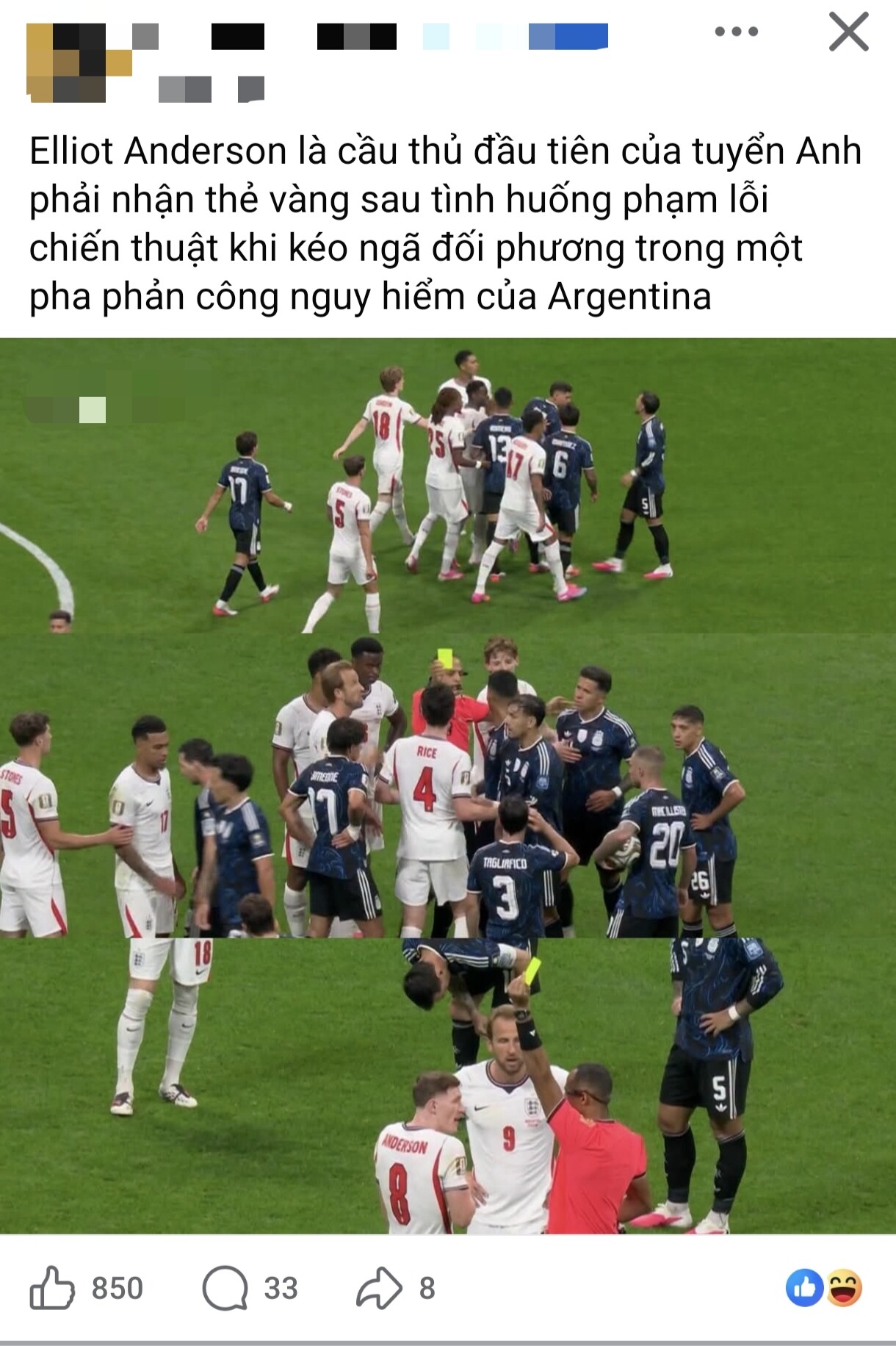 Tuyển Anh là đội nhận thẻ vàng trước tiên.