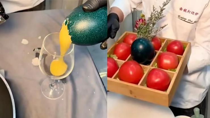 Món trứng nhập khẩu Đức và cà chua có nguồn gốc Hà Lan được sử dụng để làm ra món trứng sốt 75 USD. Ảnh: QQ.com
