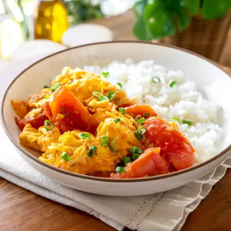 Trứng sốt cà chua thường được ăn cùng cơm. Ảnh: Cookerru