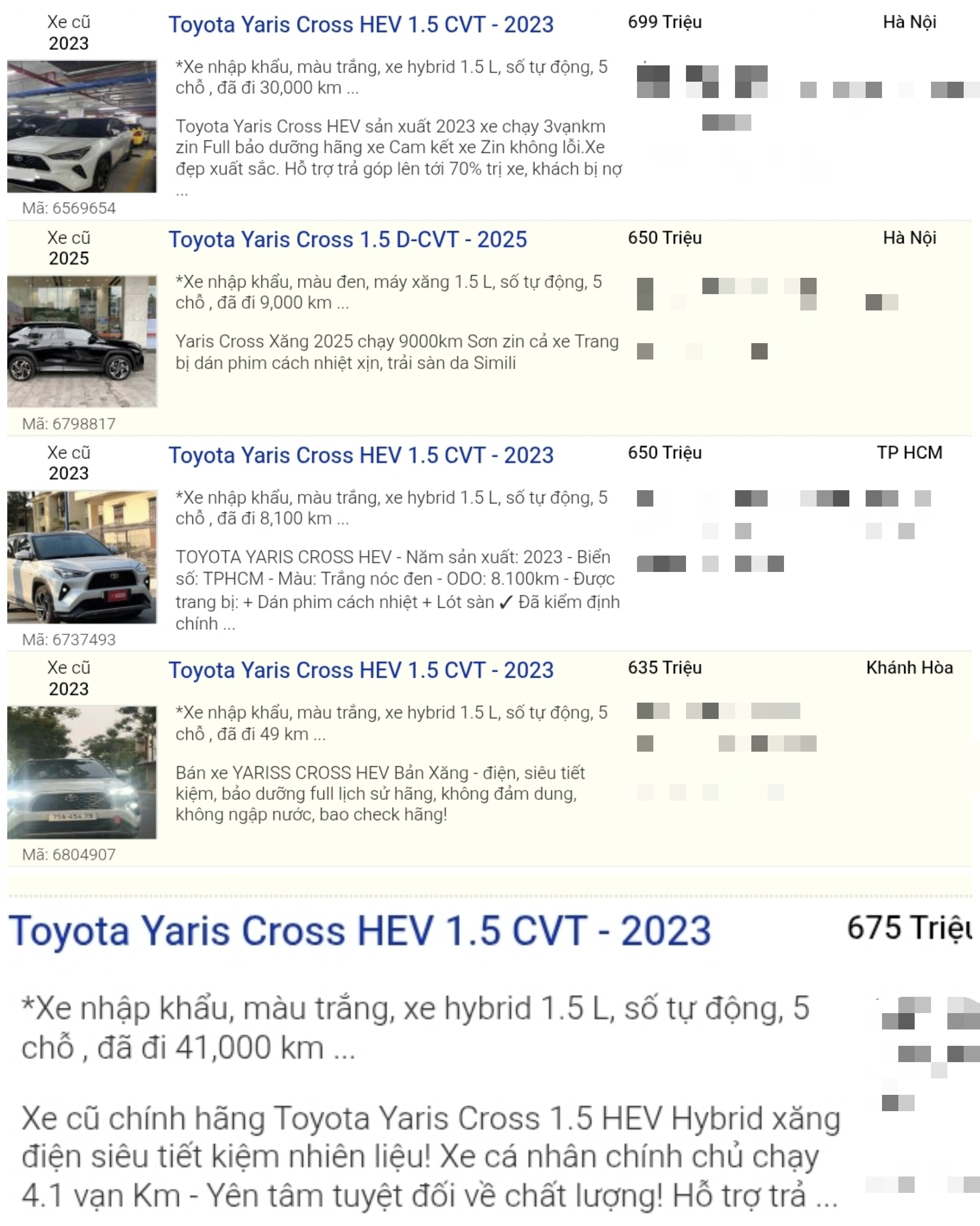  Một số tin rao bán Toyota Yaris Cross HEV cũ.
