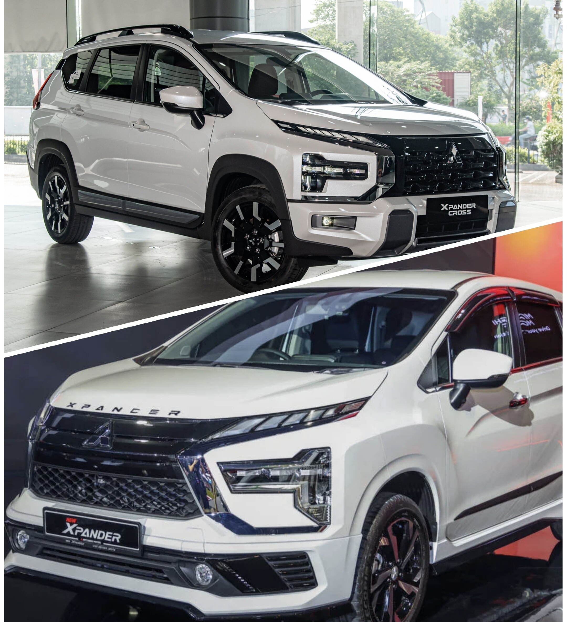 Xpander HEV (dưới) không thay đổi nhiều về thiết kế nhưng động cơ có thay đổi lớn so với Cross 2026 (trên).