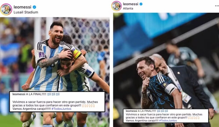Hai bài đăng sau trận bán kết của Messi năm 2022 và 2026 giống hệt nhau. Ảnh: Infobae