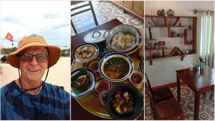 Vị khách nước ngoài chia sẻ trải nghiệm thú vị ở Làng Lò, cùng bữa ăn đáng nhớ tại một quán địa phương. Ảnh: Grant Wilson