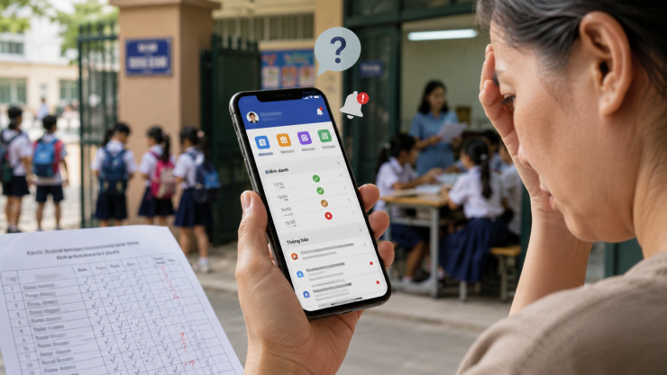 Sổ liên lạc điện tử được kỳ vọng tăng kết nối nhà trường – gia đình, nhưng hiệu quả thực tế vẫn còn nhiều dấu hỏi (Ảnh minh họa: ChatGPT)