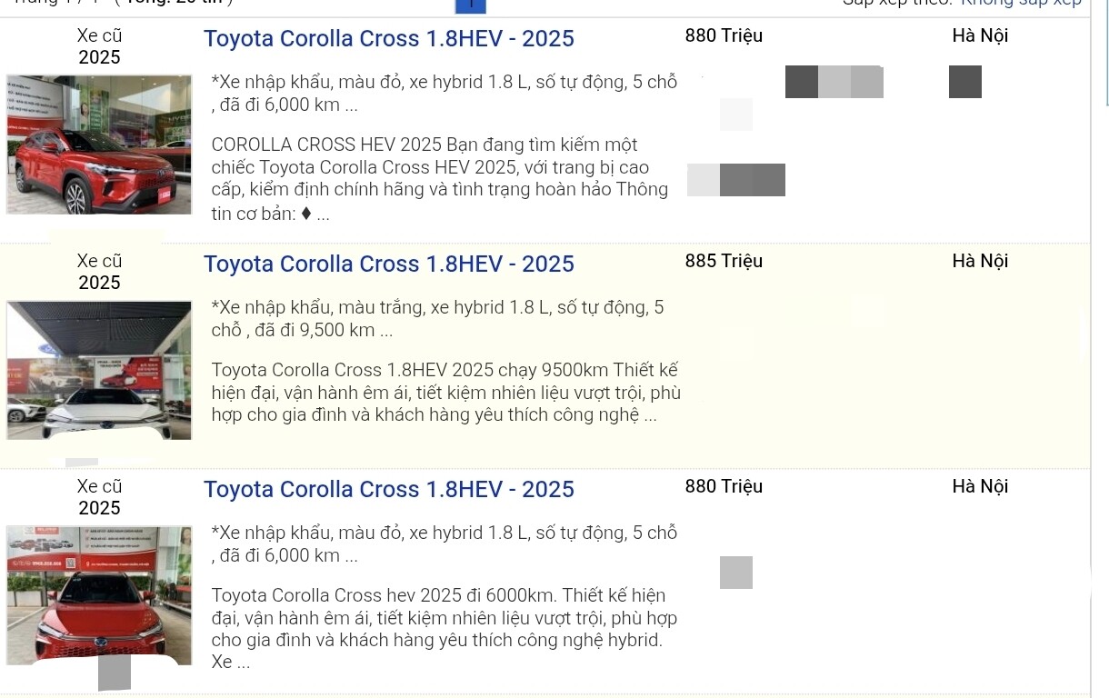 Loạt xe Toyota Corolla Cross HEV sang tay giá hời ở Hà Nội