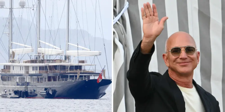 Siêu du thuyền Koru của tỷ phú Jeff Bezos đã gây tiếng vang lớn khi ra mắt vào năm 2023. Tuy nhiên, sau đó nó bị lu mờ bởi những siêu du thuyền lớn hơn thuộc sở hữu của tỷ phú Mark Zuckerberg và Sergey Brin. Ảnh: Robino Salvatore/GC Images; Stefano Rellandini/Getty Images 