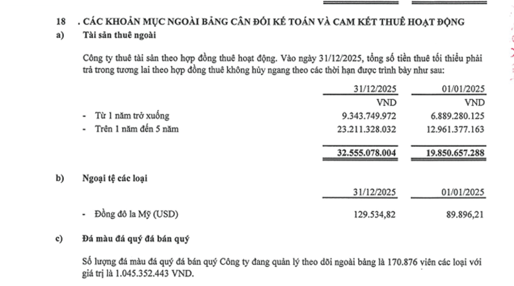 SJC đang theo dõi ngoài bảng cân đối kế toán 170.876 viên đá màu, đá quý và đá bán quý với giá trị ghi sổ hơn 1 tỷ đồng. Nguồn: SJC