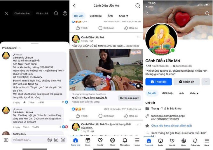 Fanpage Cánh Diều Ước Mơ đăng tin sai sự thật để lừa đảo tiền từ thiện. Ảnh: Công an tỉnh Tuyên Quang.