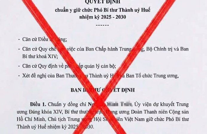 Huế cảnh báo văn bản giả mạo về chuẩn y Phó Bí thư Thành ủy - 1