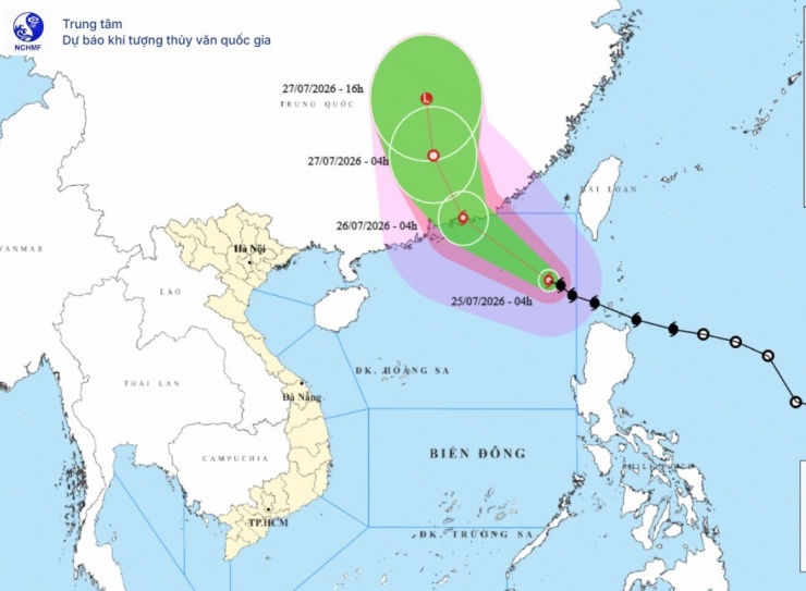 Dự báo đường đi của bão số 2. Ảnh: Trung tâm Dự báo khí tượng thủy văn quốc gia