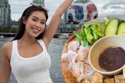 Tiên Nguyễn ăn bún đậu mắm tôm khi thăm Vancouver