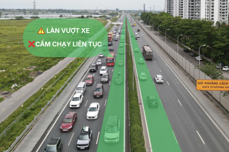 Đề xuất của Cục CSGT với đường có từ hai làn xe chạy mỗi chiều trở lên, làn trái sát dải phân cách chỉ dùng để vượt. Ảnh: Phạm Chiểu (Đồ họa: Hồ Tân)