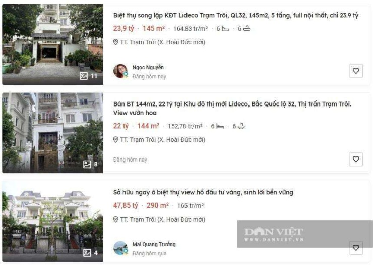 Biệt thự tại khu đô thị Lideco được rao bán từ 100 - 200 triệu đồng/m2.