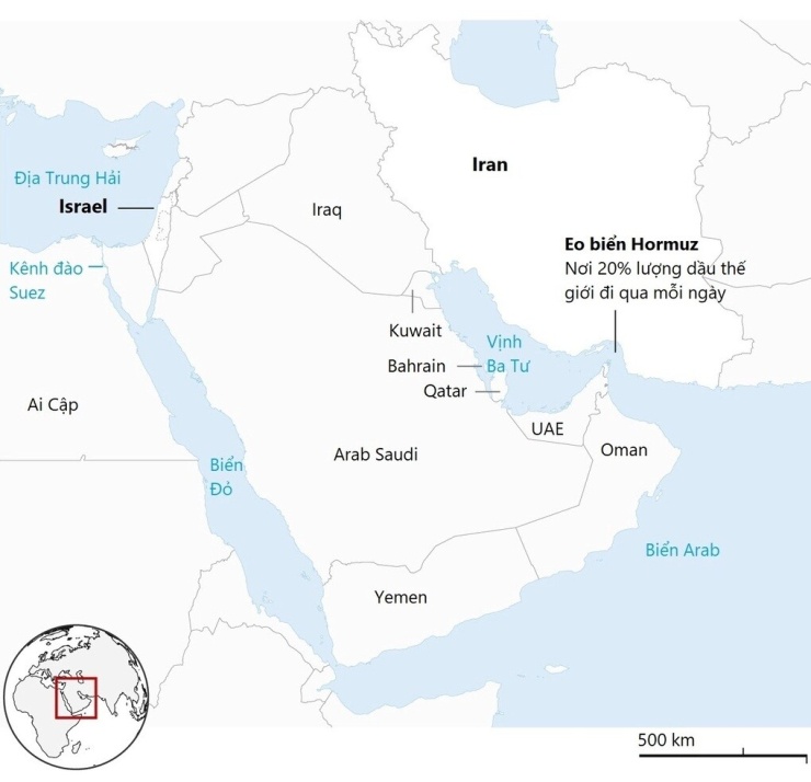 Vị trí Iran và các nước trong khu vực. Đồ họa: Guardian